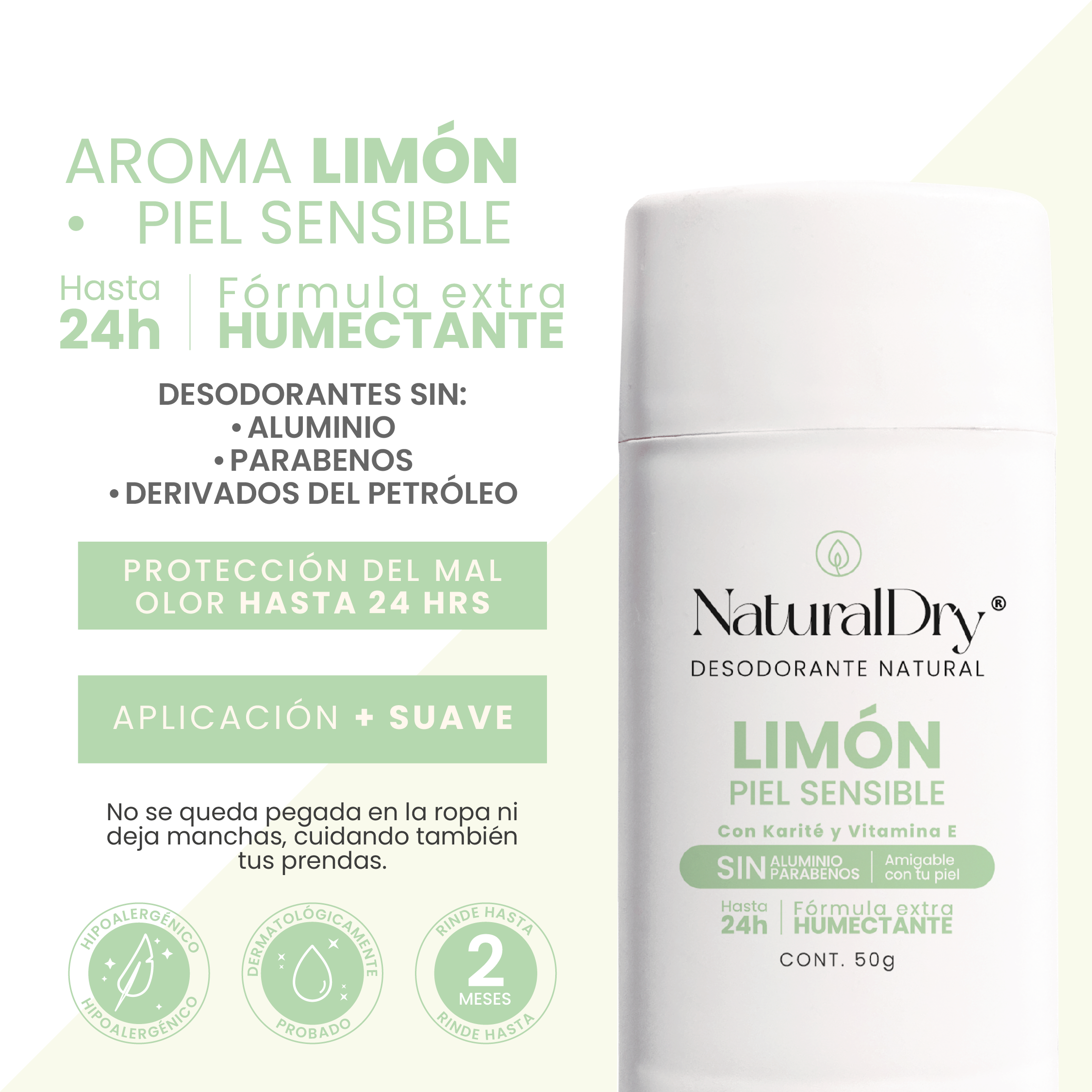 Desodorante natural en barra - limón - sin bicarbonato de sodio