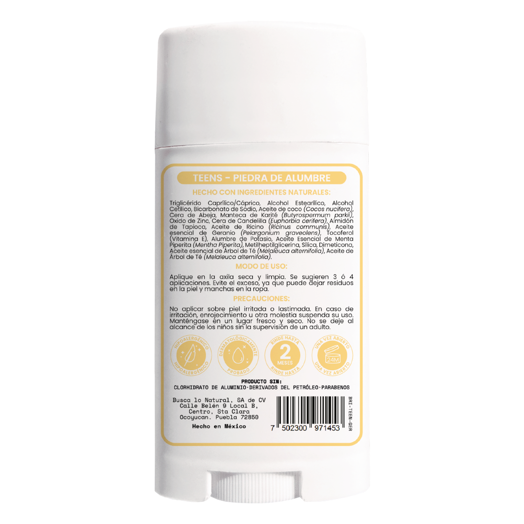 Desodorante natural corporal en barra TEENS - Aroma Geranio Menta