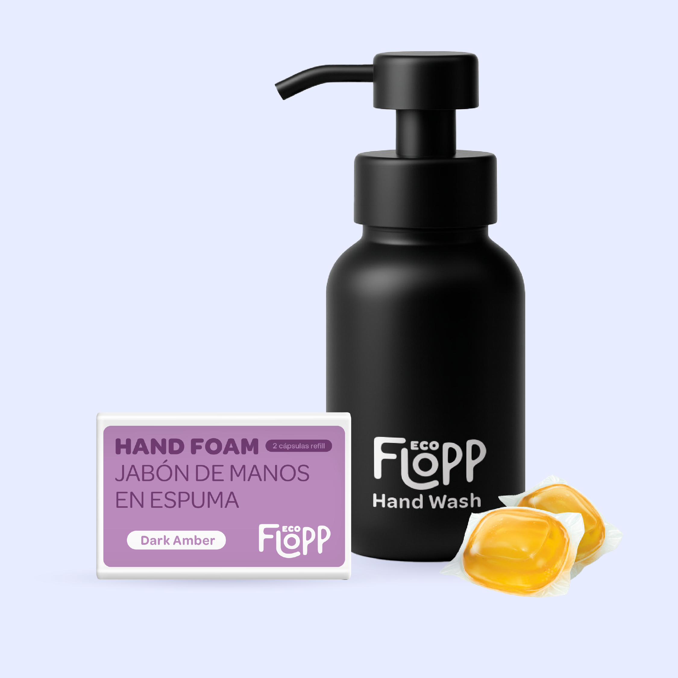 FLOPP jabon manos botella + dos capsulas dark amber