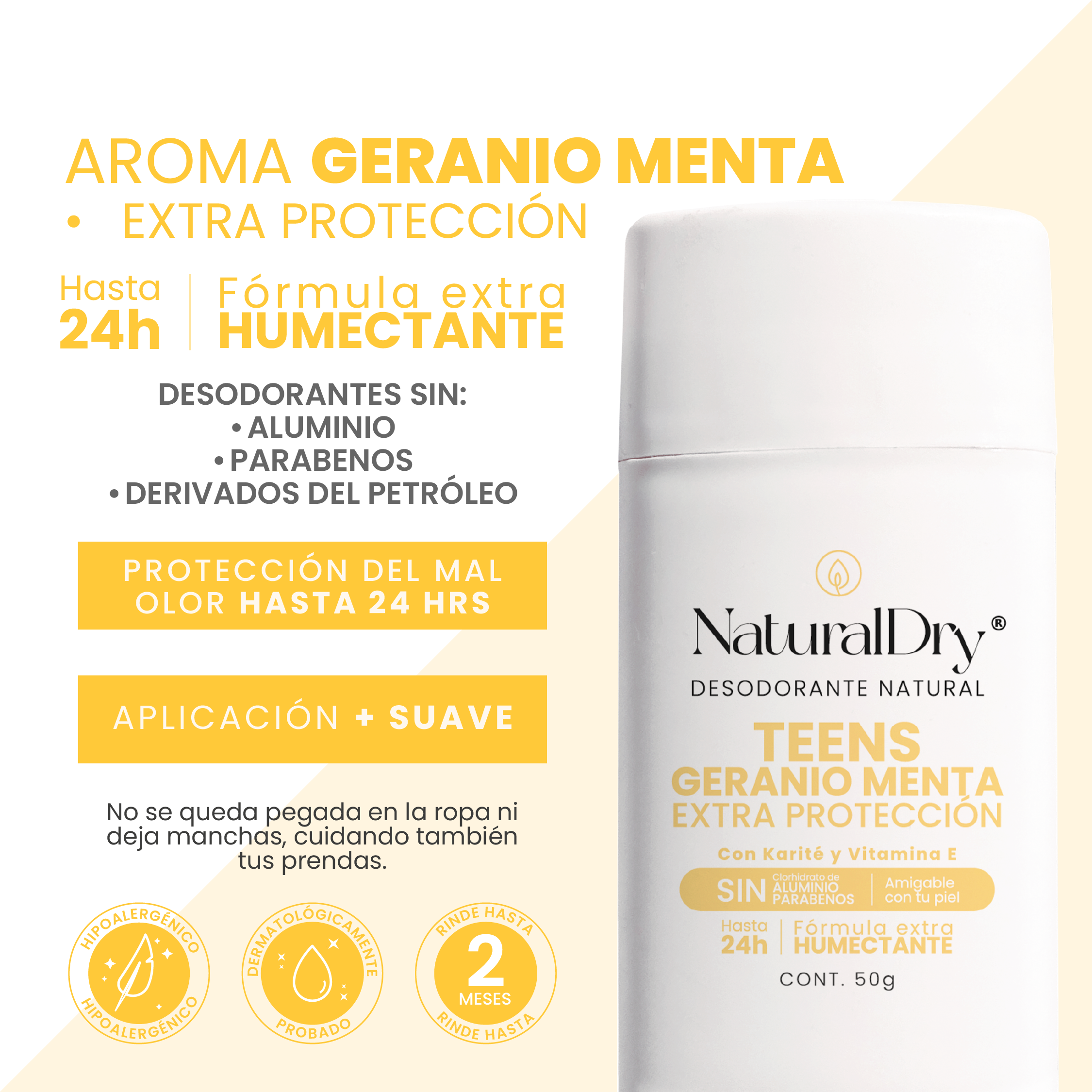 Desodorante natural corporal en barra TEENS - Aroma Geranio Menta