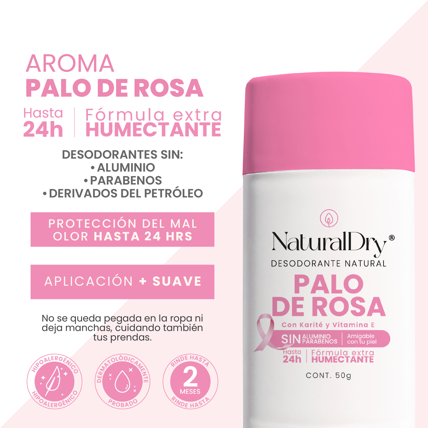 Desodorante natural en barra - Artesanal - Palo de Rosa- NaturalDry®