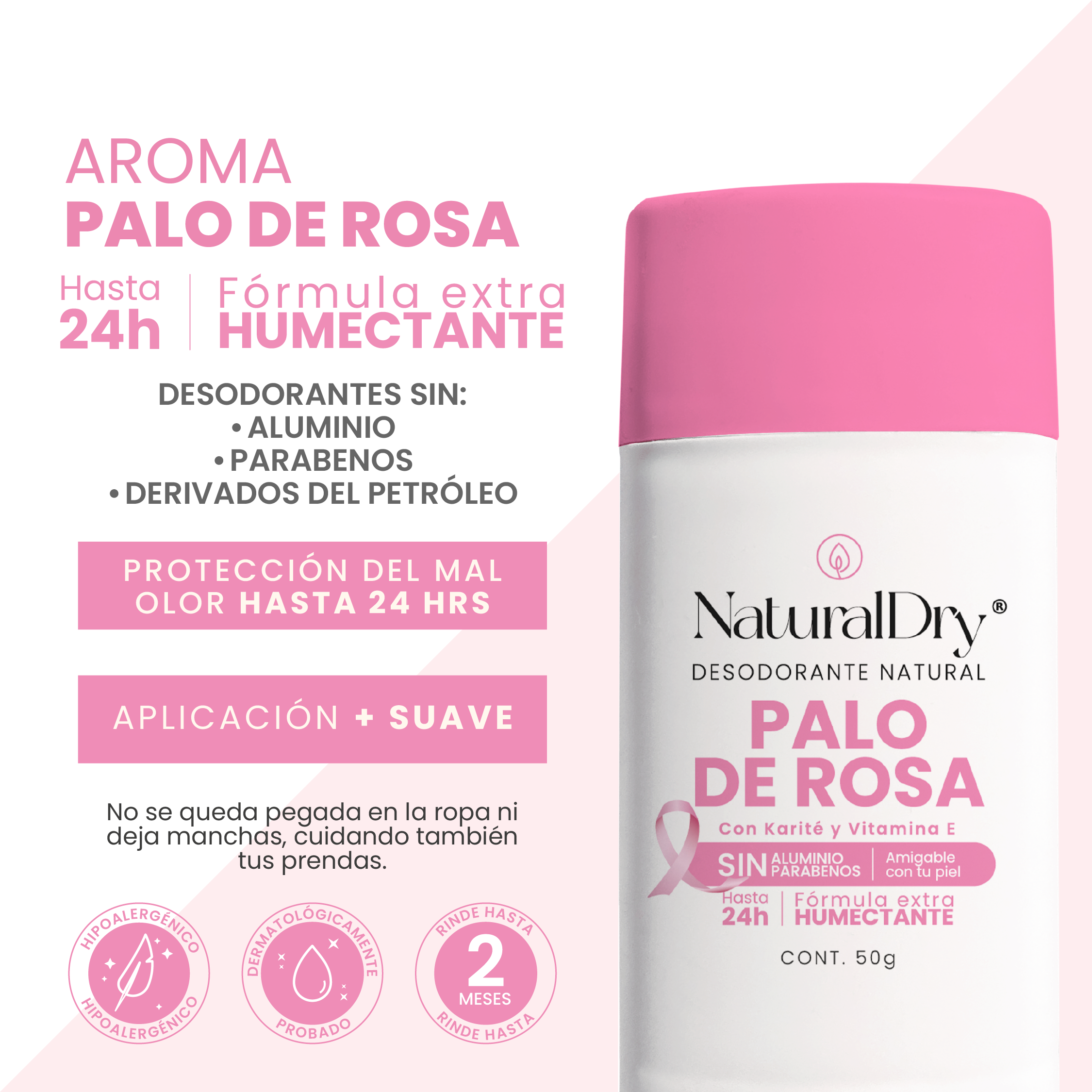 Desodorante natural en barra - Artesanal - Palo de Rosa- NaturalDry®