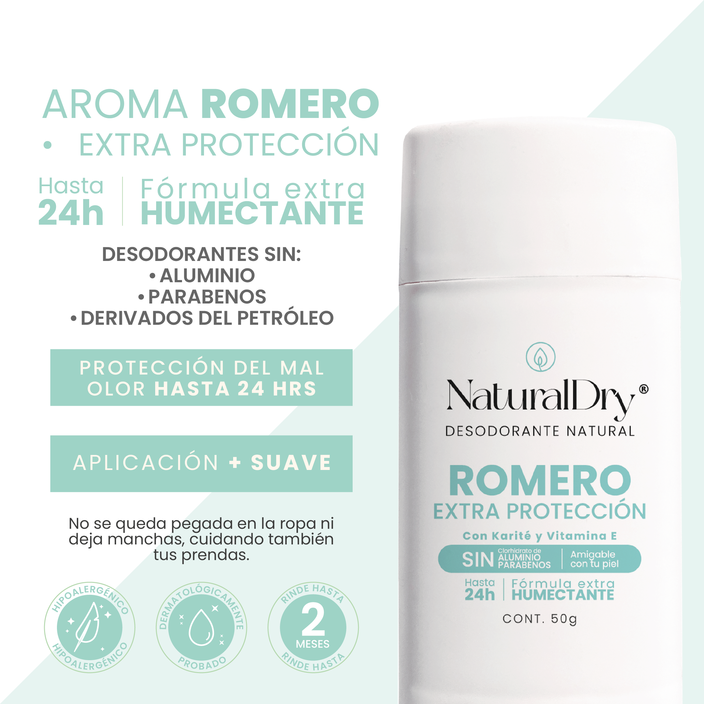 Desodorante natural MEN en barra - Aroma Romero con ALUMBRE
