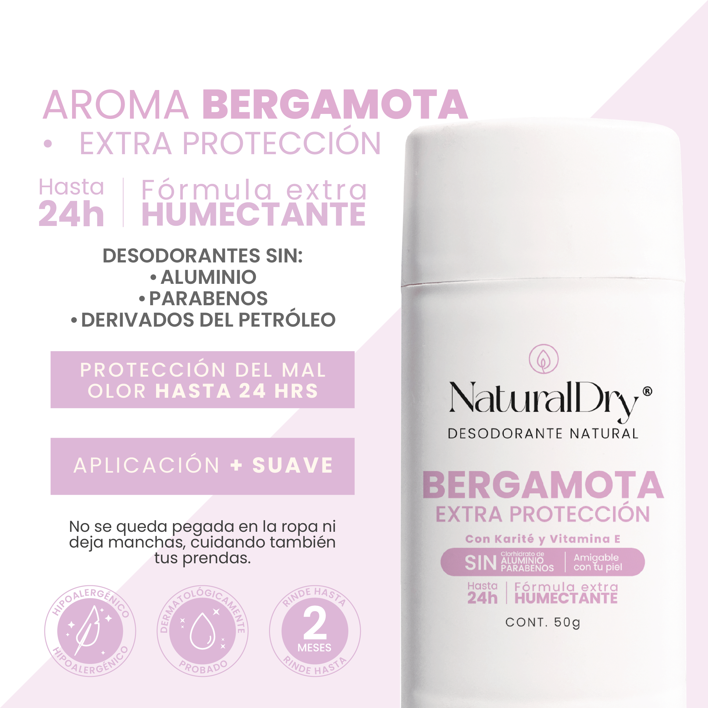 Desodorante natural MUJER INTENSE en barra - Aroma Bergamota con ALUMBRE