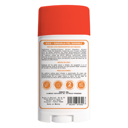 Desodorante natural corporal en barra - niños piel sensible - naranja